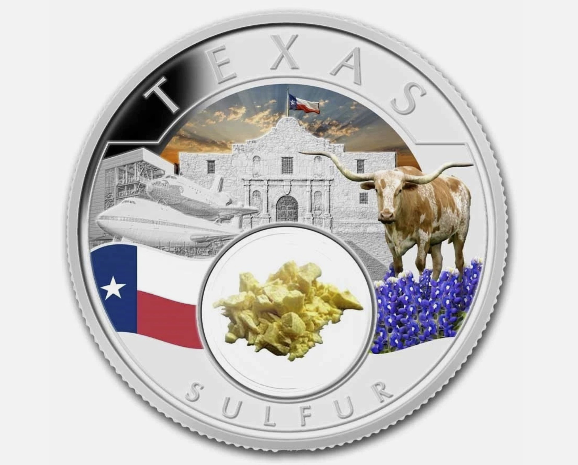 2024 1 oz Fine Silver Treasures of the U.S. Texas Sulfur (Colorized) Box & COA