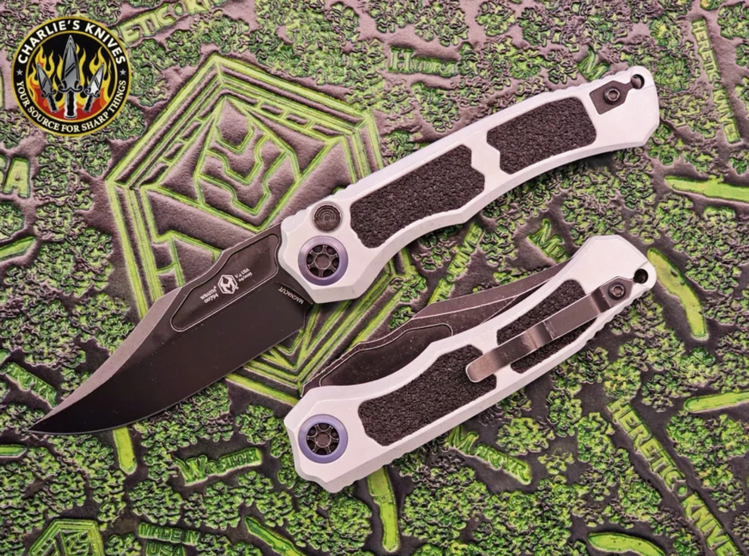Heretic Knives Wraith V4 Auto Bowie Battleworn Black w/Blizzard Worn Chassis H002-8A-BLZ