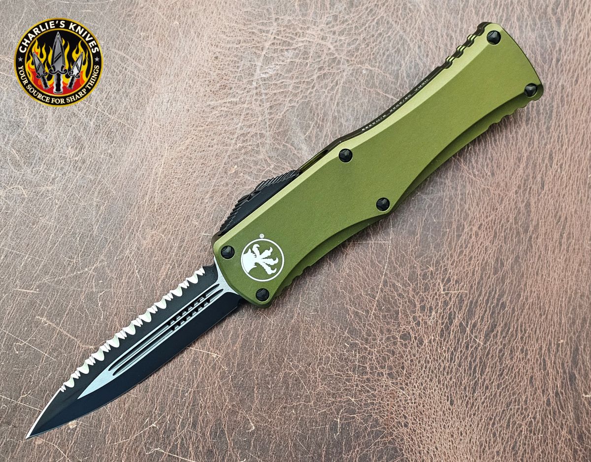 Microtech Hera D/E OD Green Handle Black Full Serrated Blade 702-3OD - Vault Collection