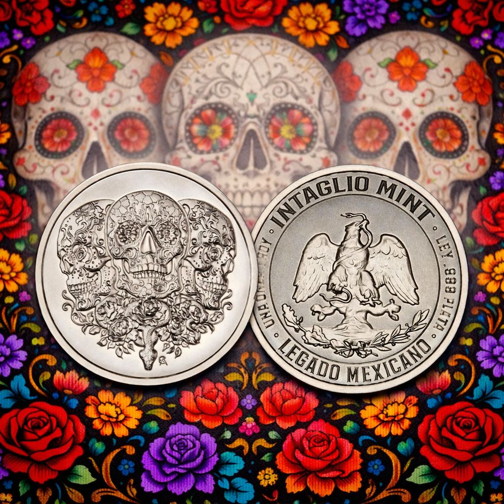 Tres Calaveras – Sugar Skull Trio 1 oz .999 Fine Silver Round - Legado Mexicano