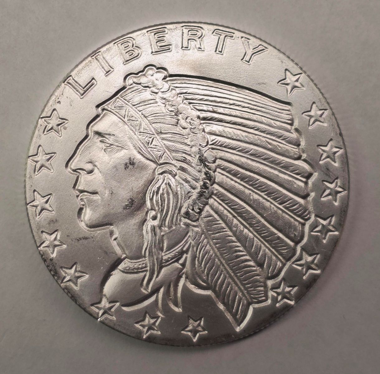 1/2 oz Incuse Indian Fractional .999 Silver Round