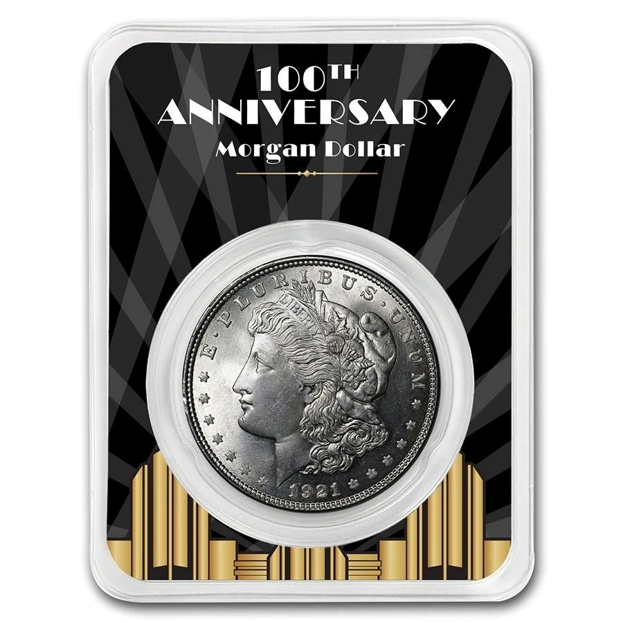 1921 Morgan Silver Dollar BU Coin 100th Anniversary Spotlights - Assay Card