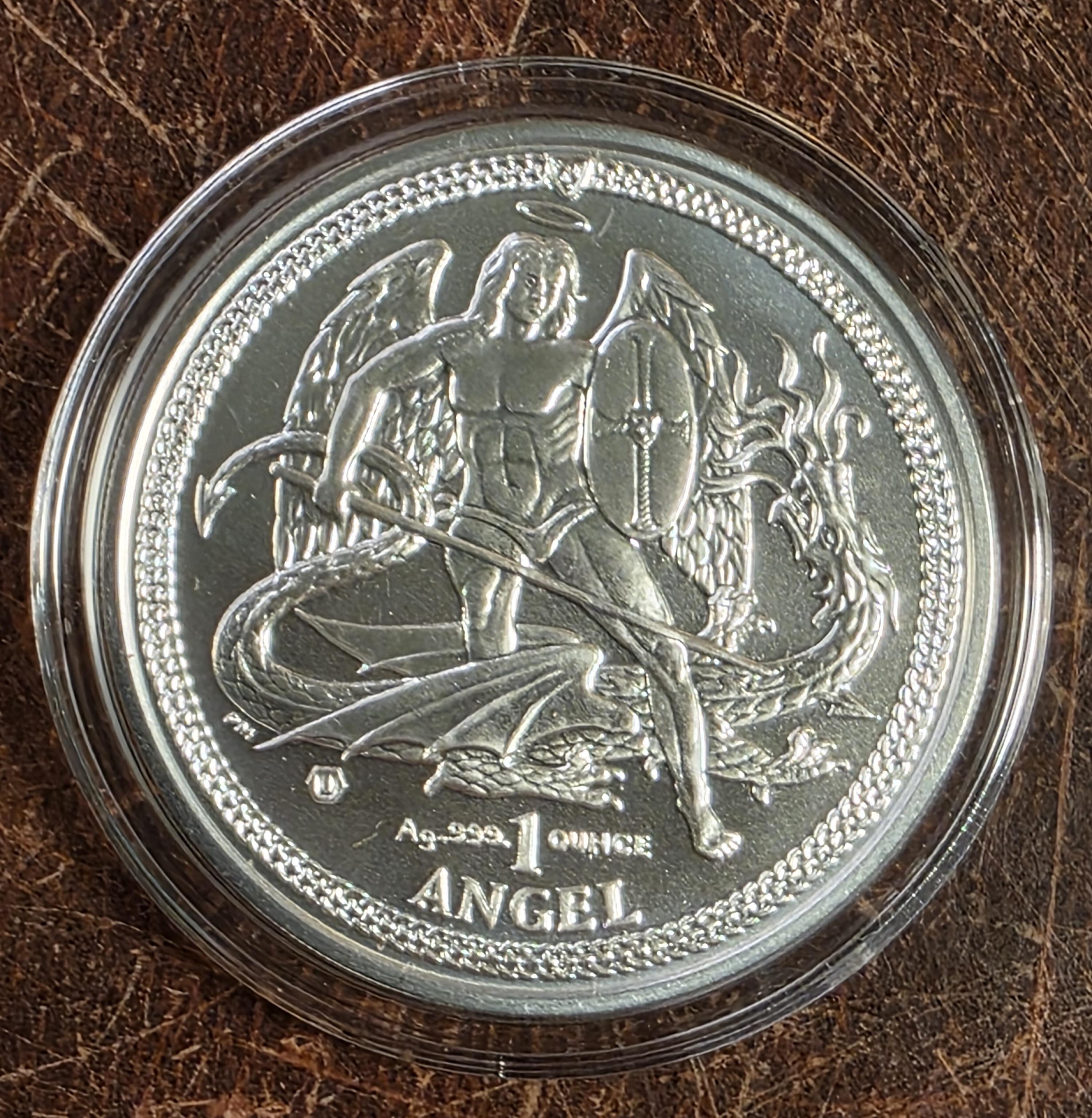 2014 Isle of Man 1 oz .999 Silver Angel BU Pobjoy Mint St. Michael w/ COA