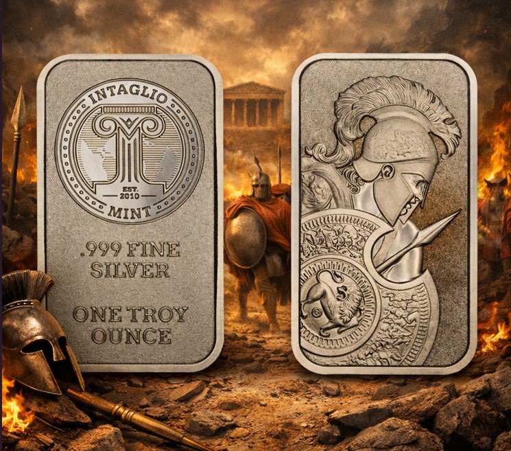 1 oz Silver Bar - 1 oz .999 Fine Silver Molon Labe Ingot - Intaglio Mint