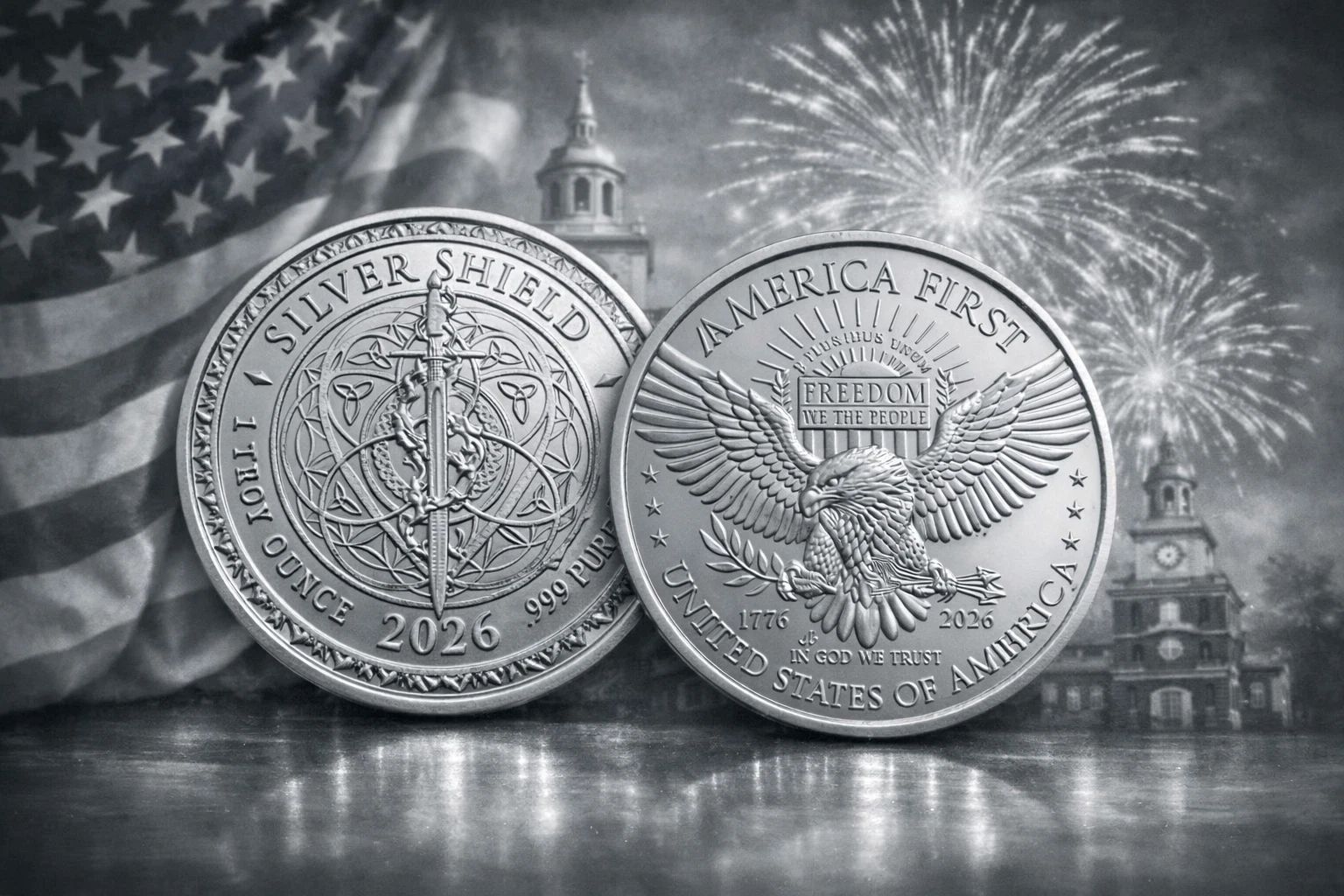 1 oz Silver Round - America First "2026 Silver Shield V2" .999 Fine Silver
