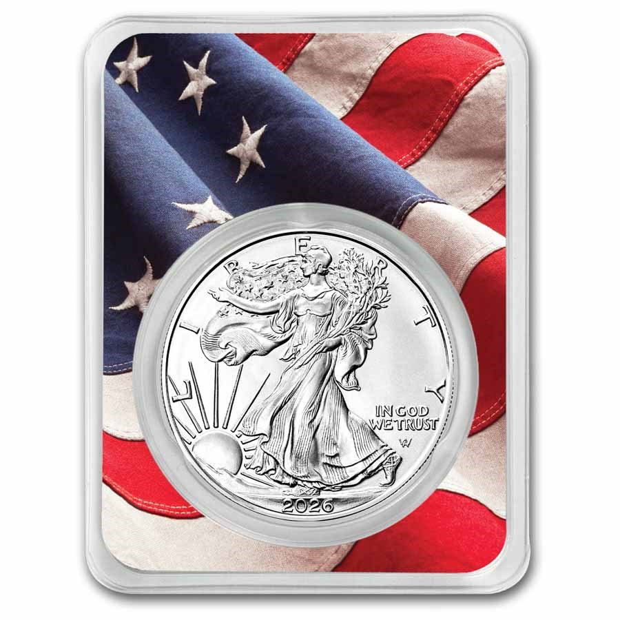 2026 1 oz American Silver Eagle w/Betsy Ross Flag Card, In TEP