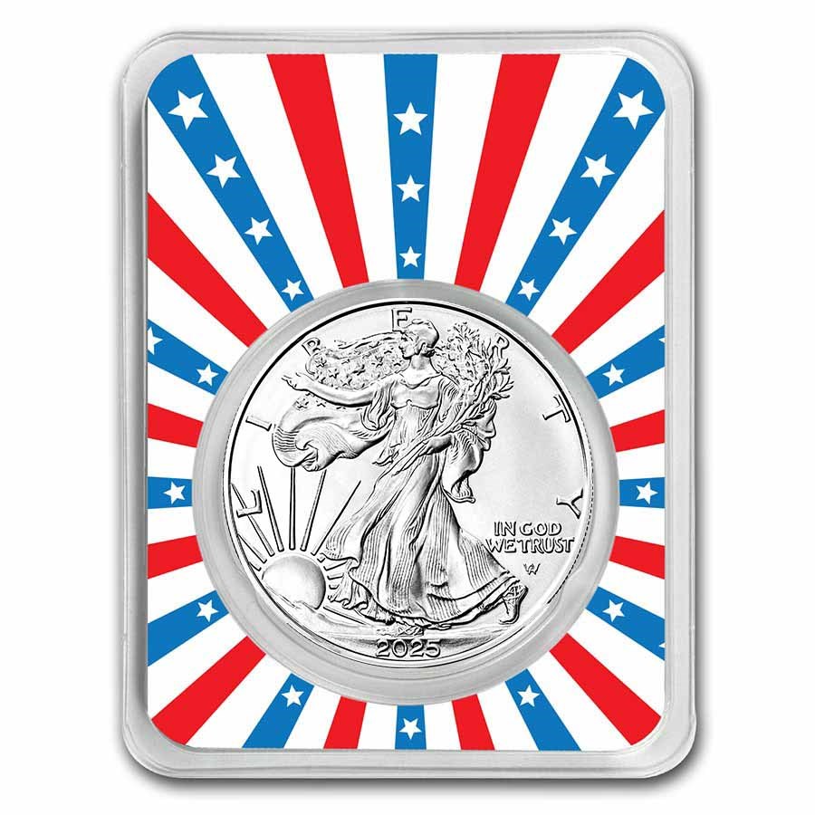 2025 1 oz Silver Eagle - w/Stars & Stripes Burst Card, In TEP