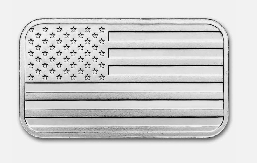 1 oz Silver Bar - American Flag Design (Eagle Back) - .999 Fine Silver Bar