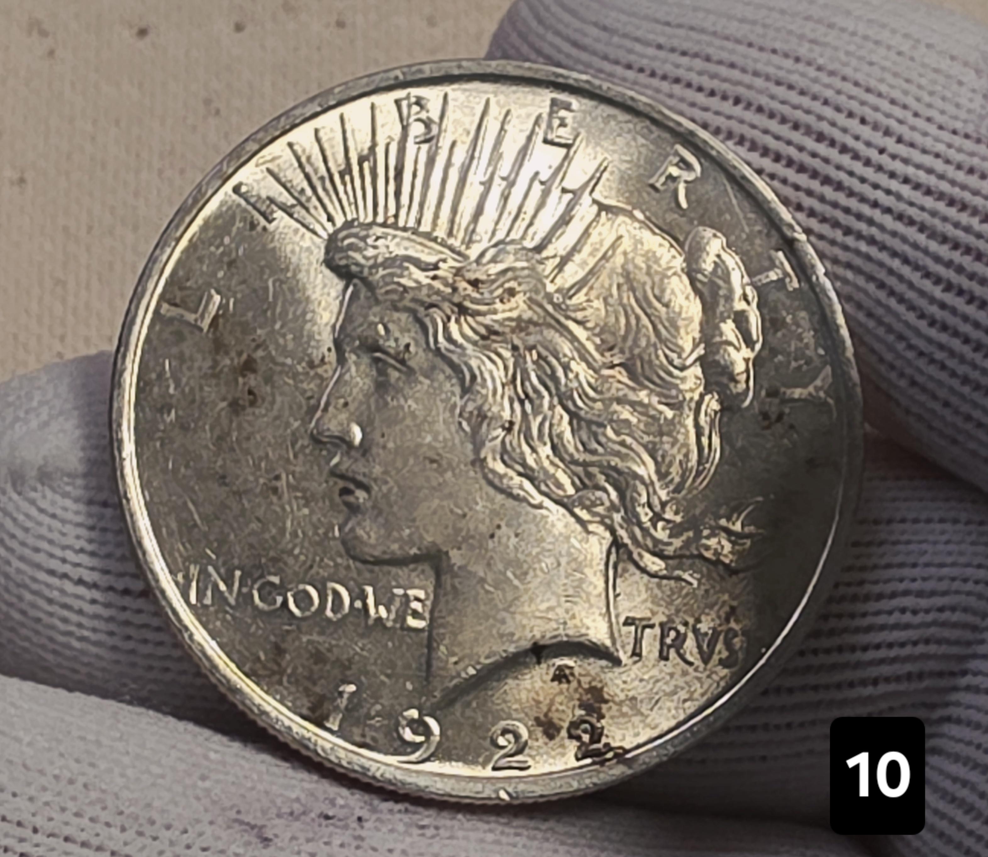 1922 $1 Peace Silver Dollar Coin 90% Silver - AU Auction #10