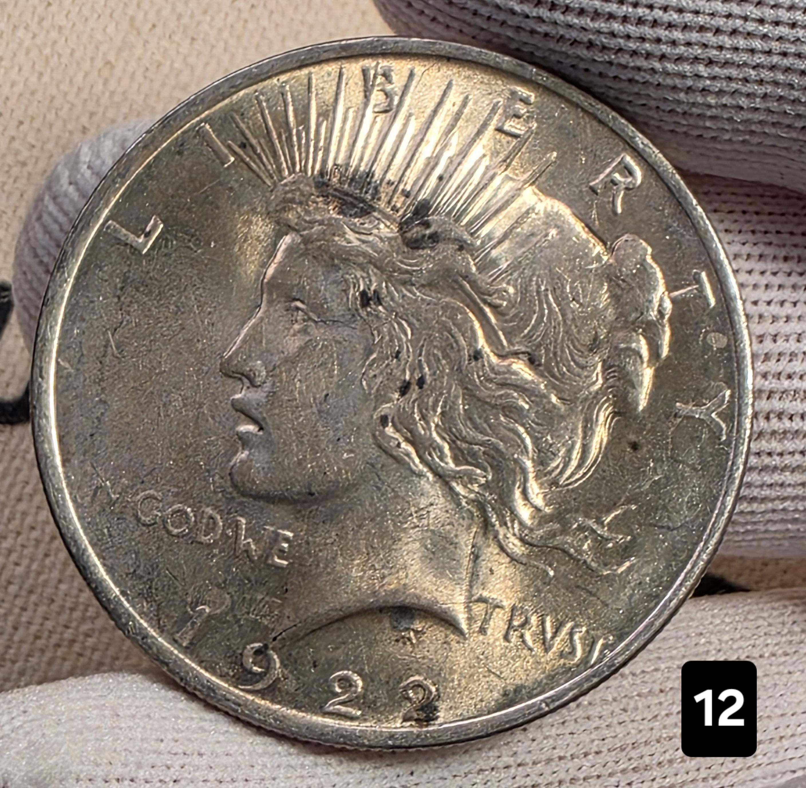 1922 $1 Peace Silver Dollar Coin 90% Silver - AU Auction #12