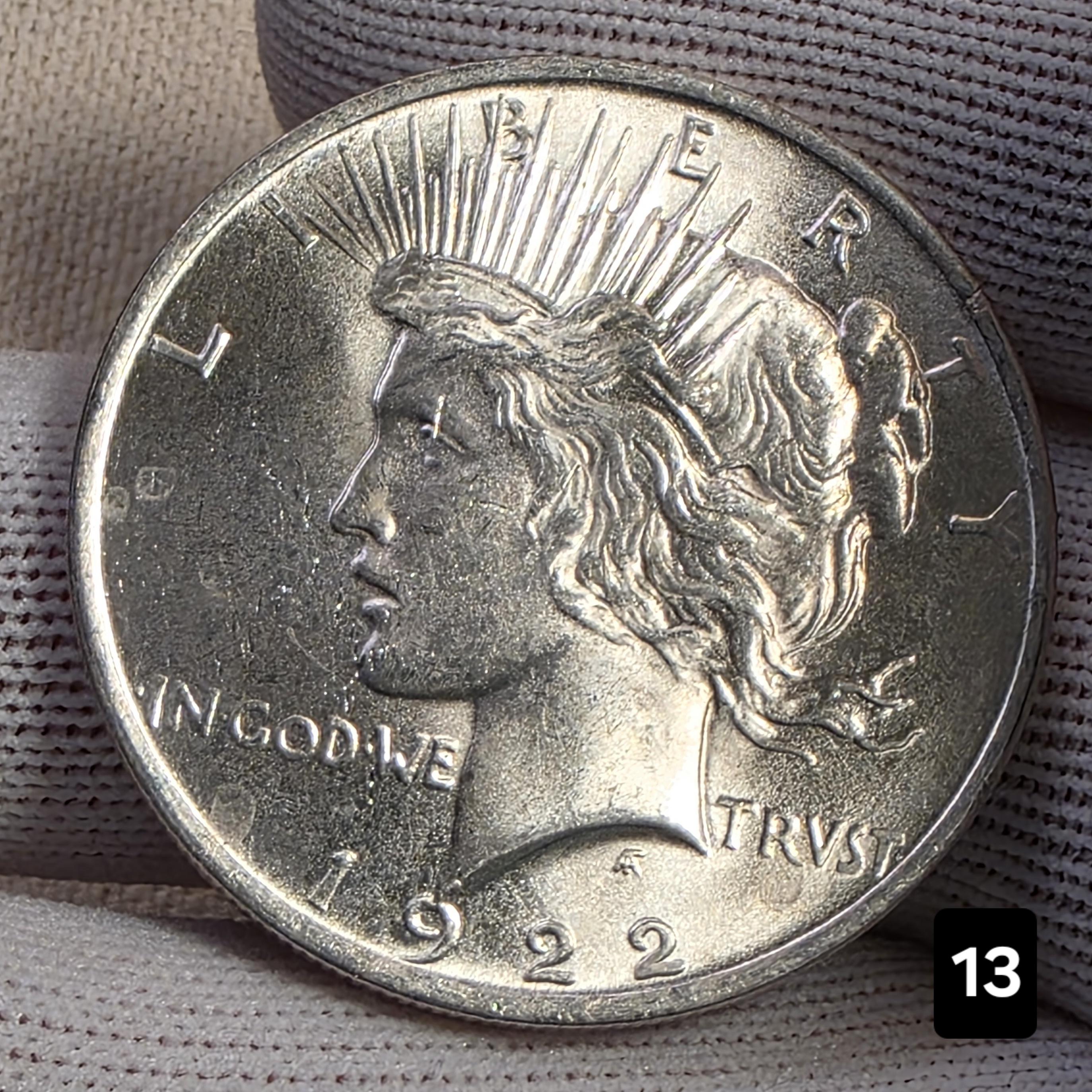 1922 $1 Peace Silver Dollar Coin 90% Silver - AU Auction #13