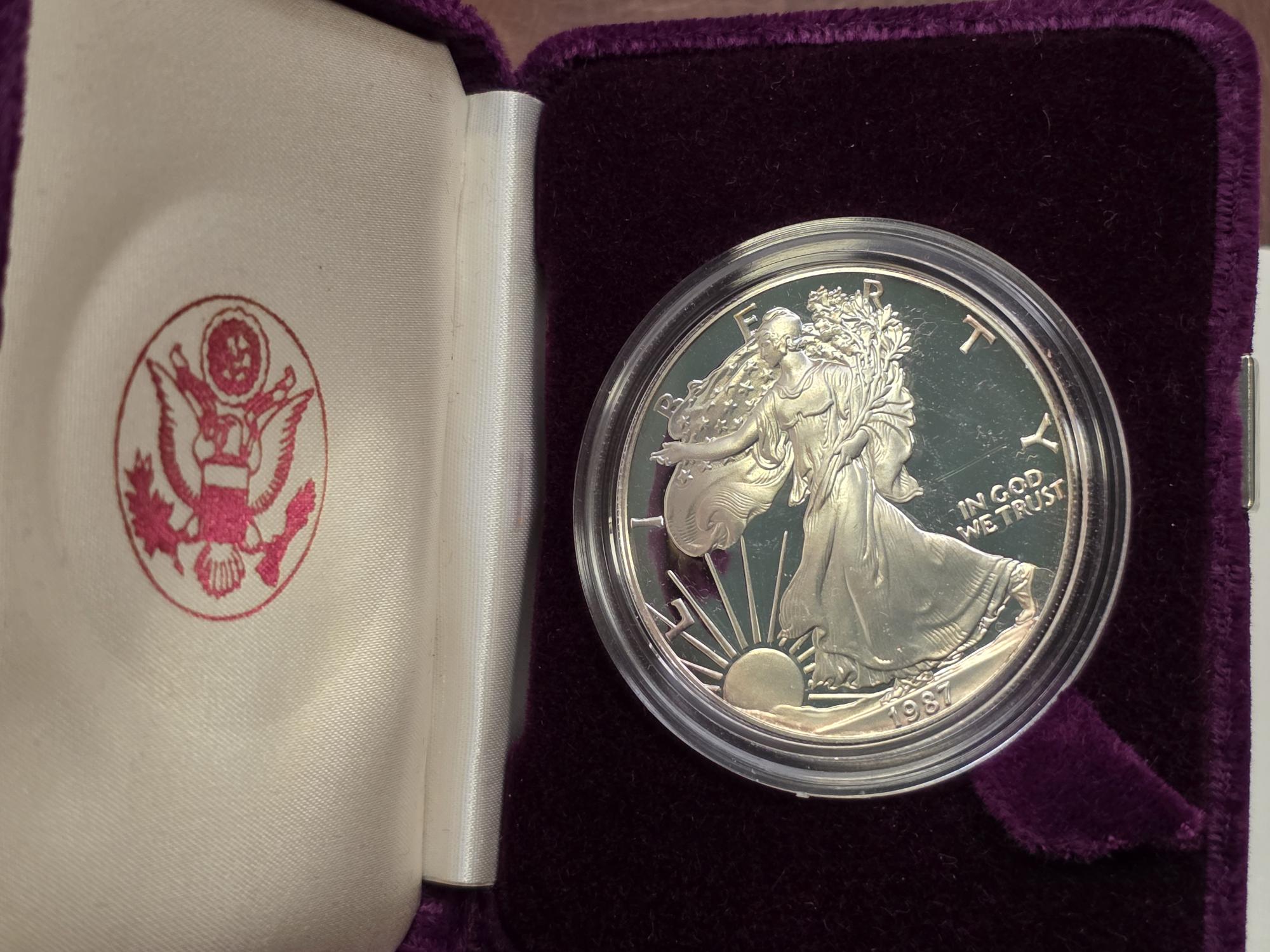 1987-S 1 oz Proof American Silver Eagle (w/Box & COA)