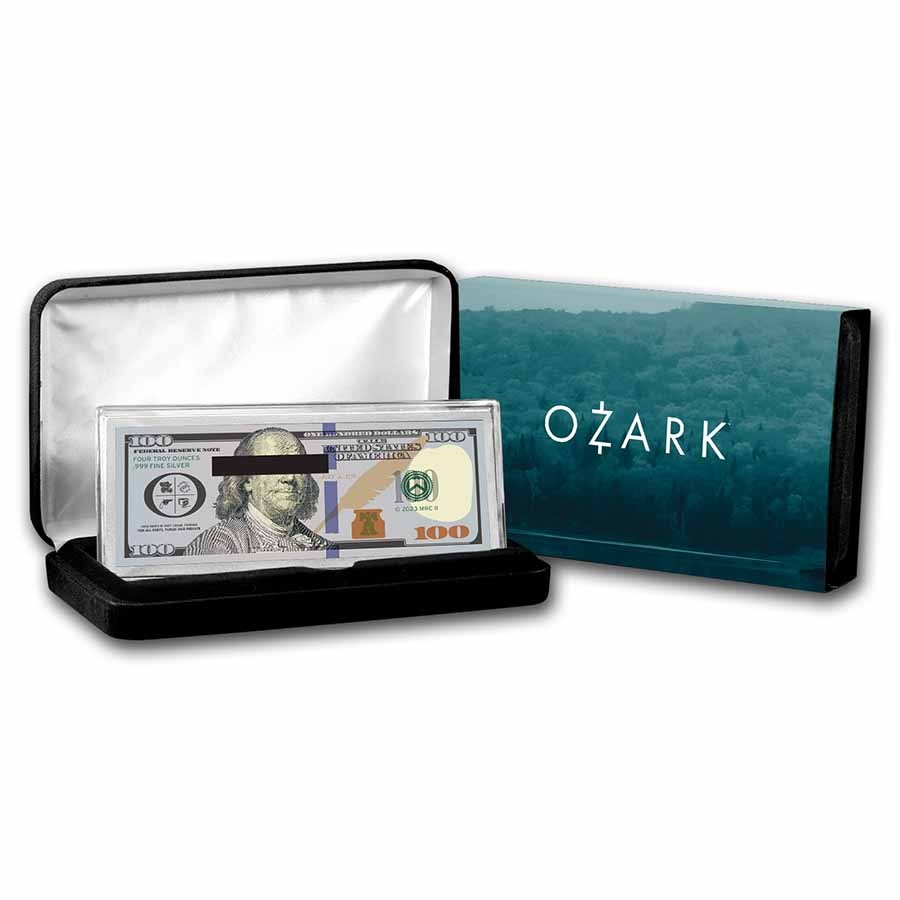 4 oz .999 Fine Silver Bar - Ozark $100 Bill (w/Box & COA)