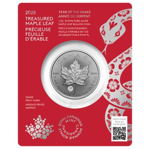 2025 1 oz Canadian Silver Treasured Maple Leaf Year of Snake Privy New w/ Assay