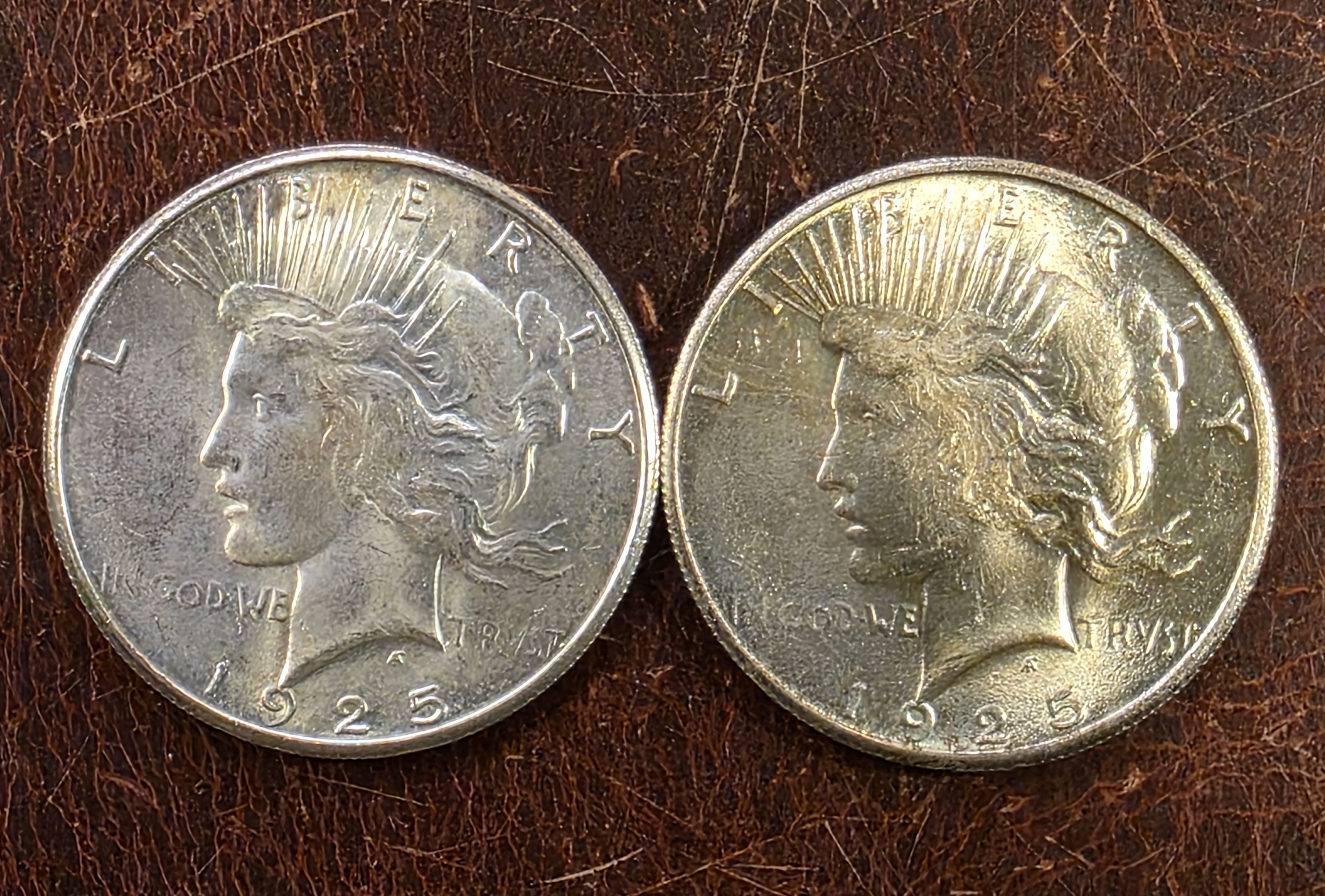 1925-S $1 Peace Silver Dollar Coin 90% Silver - XF Cond. Lot of 2 Fast Auction #02