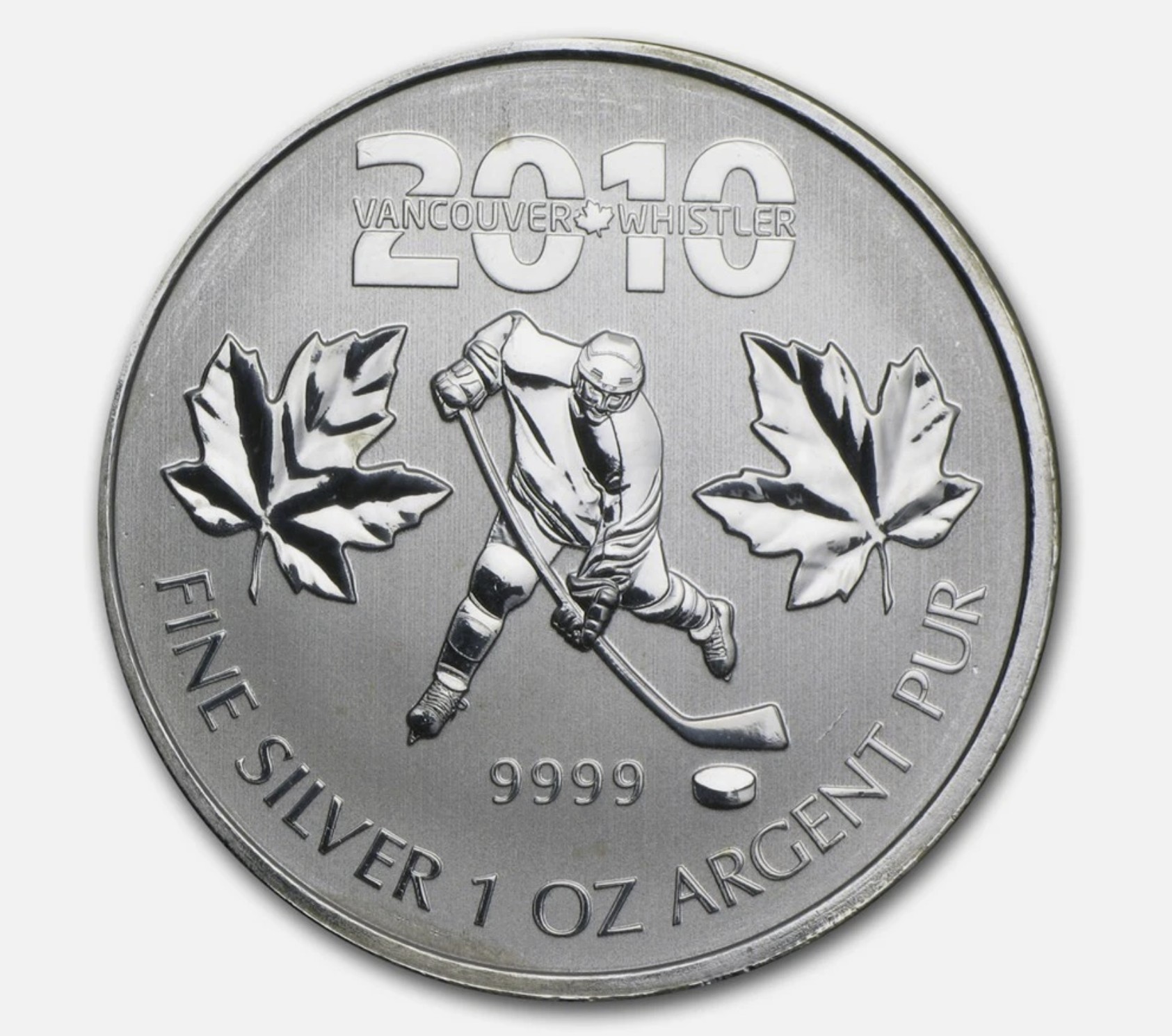 2010 Canada 1 oz Silver Olympic Hockey BU (Abrasions - Milk Spots) New from Tube