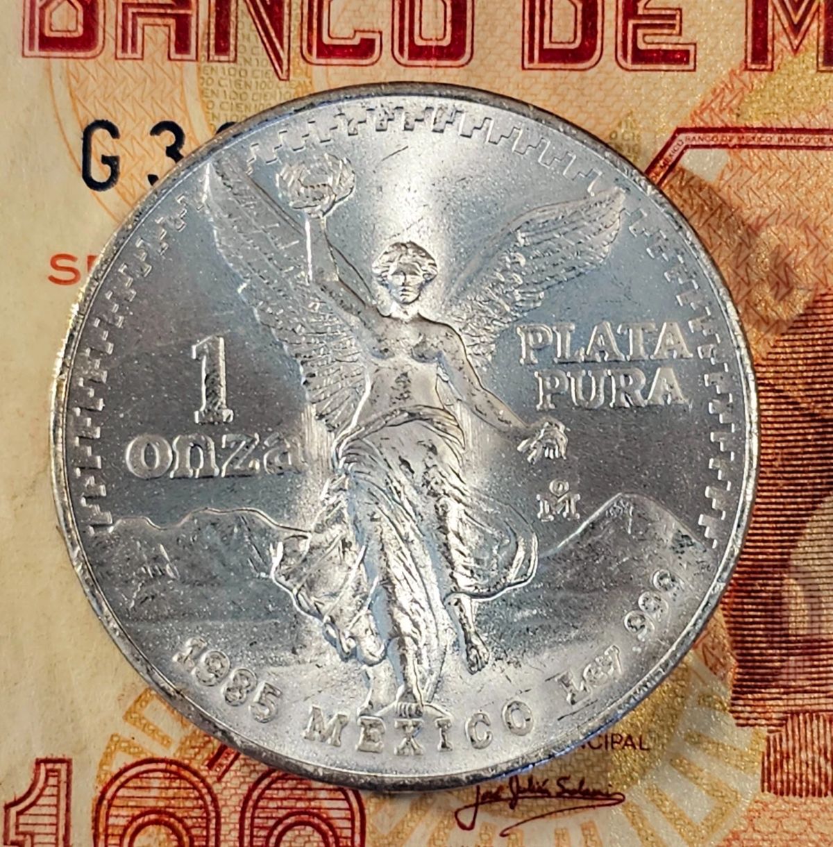 1985 México 1 oz Libertad .999 Silver Banco de México BU Coin in Capsule