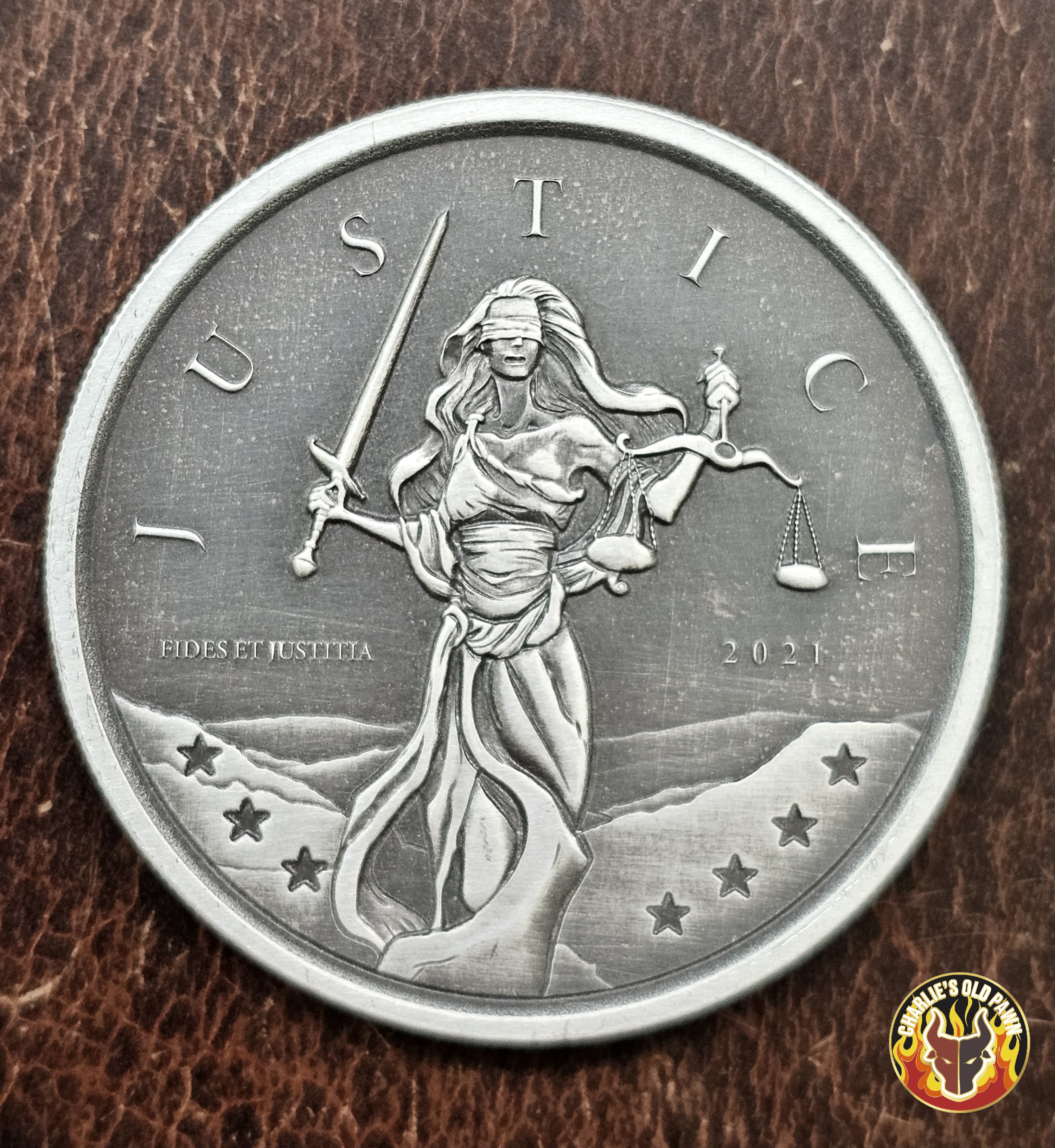 2021 Gibraltar Lady Justice 1 oz .999 Fine Antiqued Silver in Capsule