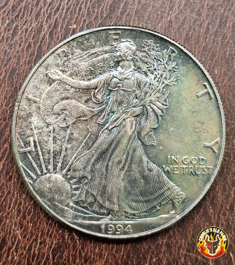 1994 $1 American Silver Eagle 1 oz Coin AU - Extreme Toning