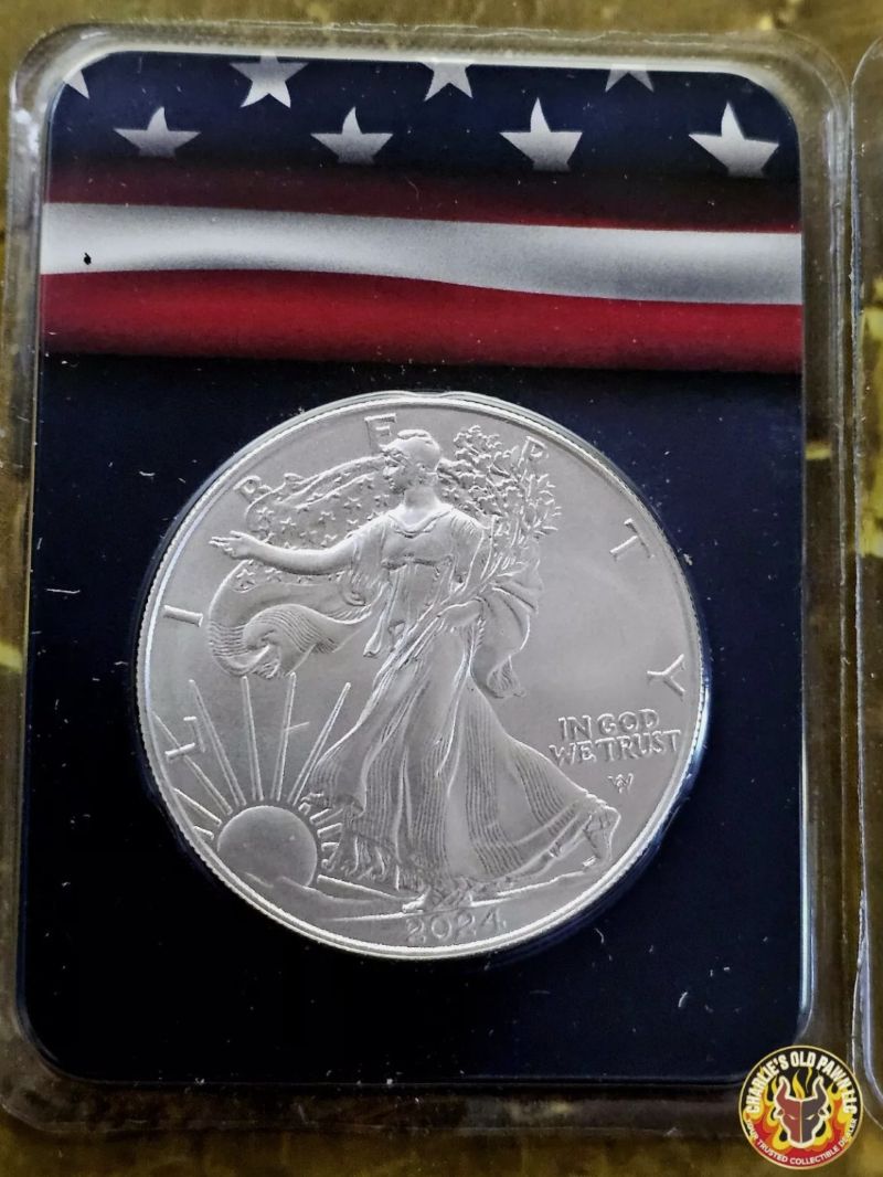 2024 American Eagle 1 oz .999 Silver $1 Coin BU w/Blue American Flag Card Holder