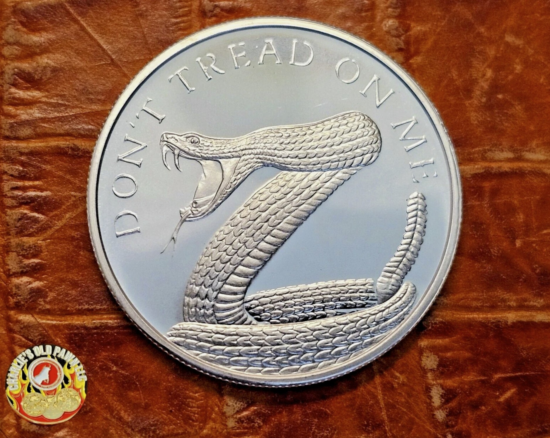 Don't Tread On Me Snake 1 oz .999 Silver Shield 2023 Round BU in Capsule