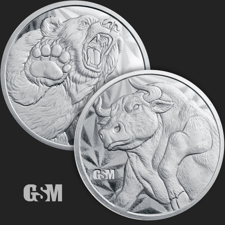 Bull and Bear Market 1 oz .999 Fine Silver Round - BU in Capsule