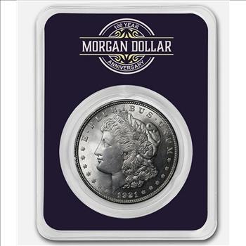 1921 Morgan Silver Dollar BU Coin 100th Anniversary Card - 1921-2021 TEP Holder
