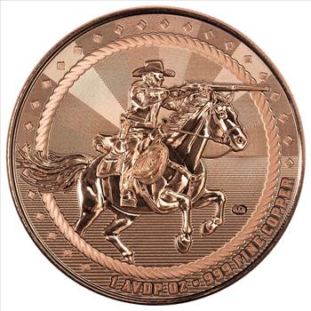 1 oz Copper Cowboy Rifleman Rounds w/Buffalo Privy .999 Copper BU 