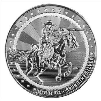 1 oz Silver Cowboy Rifleman Round w/ Buffalo Privy .9999 Silver Round in Capsule
