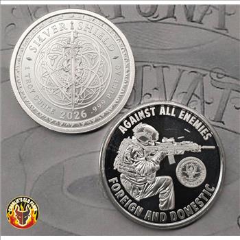 2026 Against All Enemies 1 oz .999 Fine Silver Shield Round BU