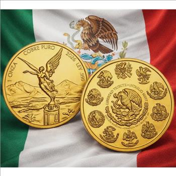 2026 Mexico Libertad Tribute 1 oz Copper Round 24K Gold Gilded W/Mint Capsule
