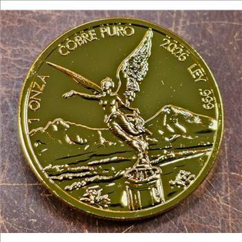 2026 Mexico Libertad Tribute 1 oz Copper Round 24K Gold Gilded W/Mint Capsule