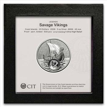 2026 Cook Islands 3 oz Silver Savage Vikings Proof (w/ Box & COA) Sealed NIB