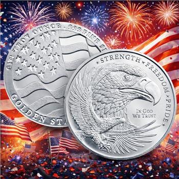 1 oz Silver Double Eagle & Flag Strength-Freedom-Pride .999 Silver Round BU