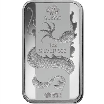 PAMP Suisse Lunar Dragon 1 oz .999 Silver Bar in Assay