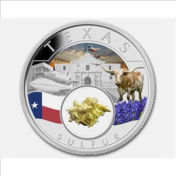 2024 1 oz Fine Silver Treasures of the U.S. Texas Sulfur (Colorized) Box & COA