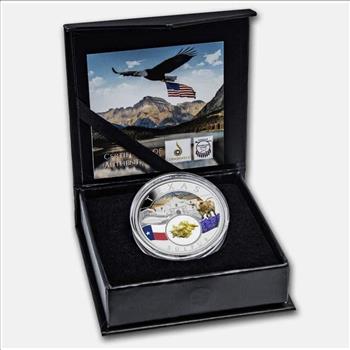 2024 1 oz Fine Silver Treasures of the U.S. Texas Sulfur (Colorized) Box & COA