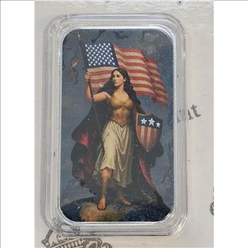 1 oz .999 Fine Silver Lady Columbia Colorized Bullion Art Bar