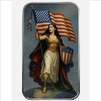 1 oz .999 Fine Silver Lady Columbia Colorized Bullion Art Bar
