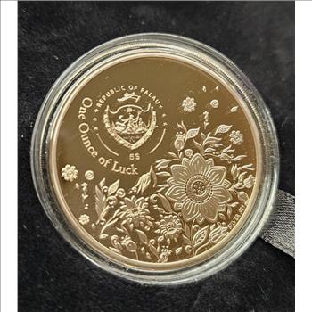 2022 1 oz Silver .925 Republic of Palau $5 Four-Leaf Clover Proof Coin Box/COA