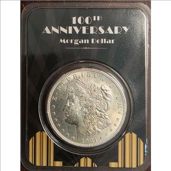 1921 Morgan Silver Dollar BU Coin 100th Anniversary Spotlights - Assay Card