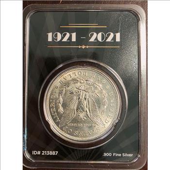 1921 Morgan Silver Dollar BU Coin 100th Anniversary Spotlights - Assay Card