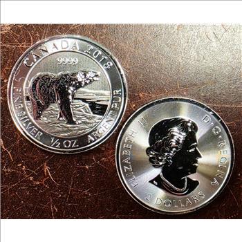 2018 Canada 1/2 oz .9999 Fine Silver Polar Bear BU