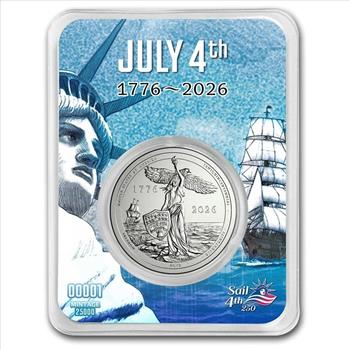 2026 Sail4th USA 250th July 4th 1776-2026 1/2 oz .999 Fine Silver Round in Assay
