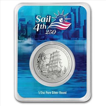 2026 Sail4th USA 250th July 4th 1776-2026 1/2 oz .999 Fine Silver Round in Assay