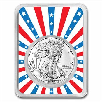 2025 1 oz Silver Eagle - w/Stars & Stripes Burst Card, In TEP