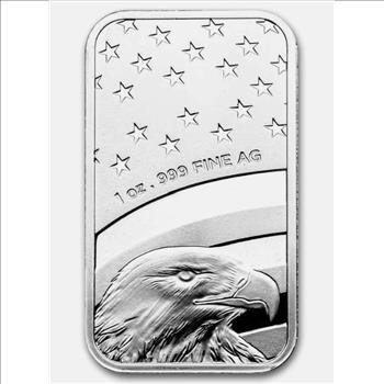 1 oz Silver Bar - American Flag Design (Eagle Back) - .999 Fine Silver Bar