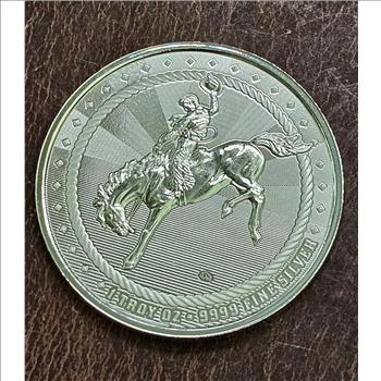 1 oz .999 Fine Silver Cowboy w/Buffalo Privy Round