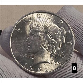 1922 $1 Peace Silver Dollar Coin 90% Silver - AU Auction #8