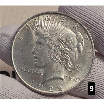 1922 $1 Peace Silver Dollar Coin 90% Silver - AU Auction #9